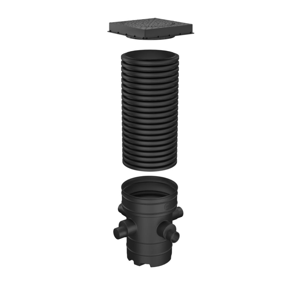 Catchpit Chamber Set - 450mm Diameter x 1495mm Height For 110mm & 160mm Pipe with 110mm & 160mm Inlets