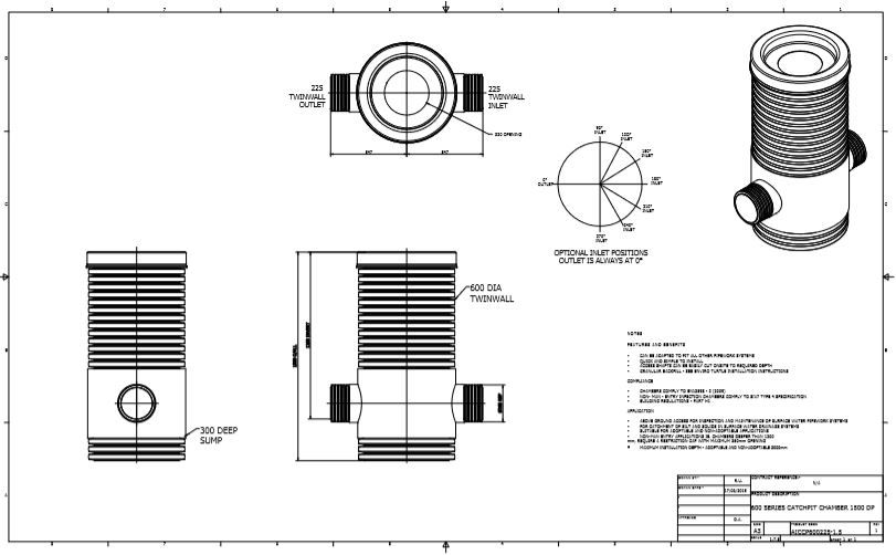 Catchpit Chamber - 600mm Diameter x 1520mm Height For 225mm Twinwall