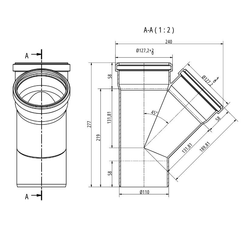 Drainage Junction Double Socket - 45 Degree x 110mm