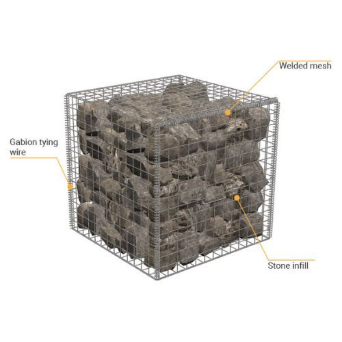 3mm Welded Wire Mesh Gabion Baskets - 1000mm x 1000mm x 1000mm Galvanised