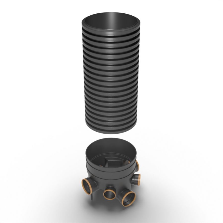 Inspection Chamber Set - 450mm Diameter x 1550mm Depth with 160mm Channel & 160mm & 110mm Inlets