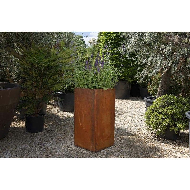 Corten Steel Tall Cube Planter - 400mm x 400mm x 800mm