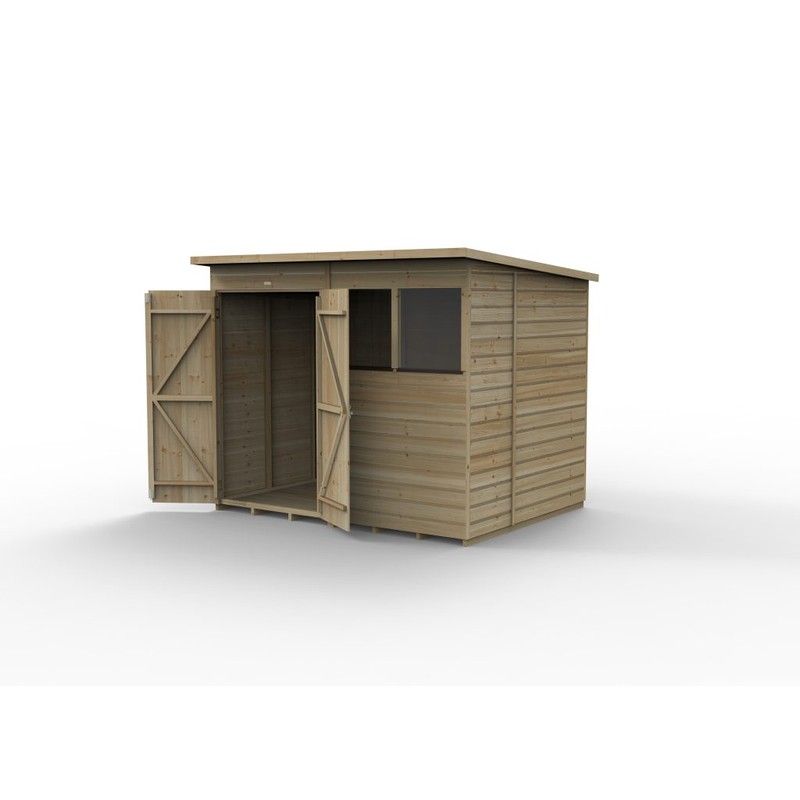 Forest Garden Shiplap Pent Shed - 2 Window Double Door - 8' x 6'