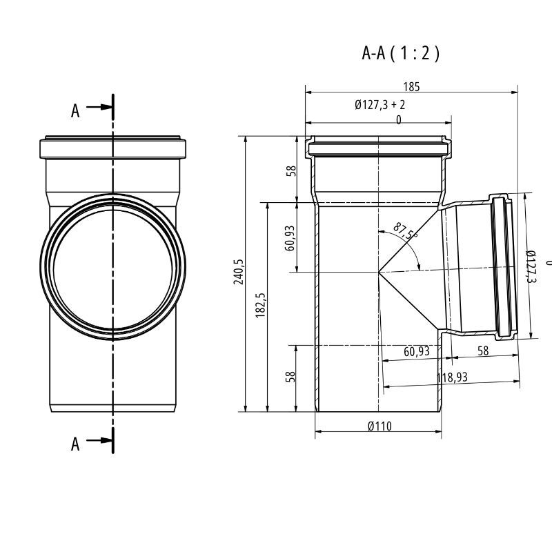 Drainage Junction Double Socket - 87.5 Degree x 110mm