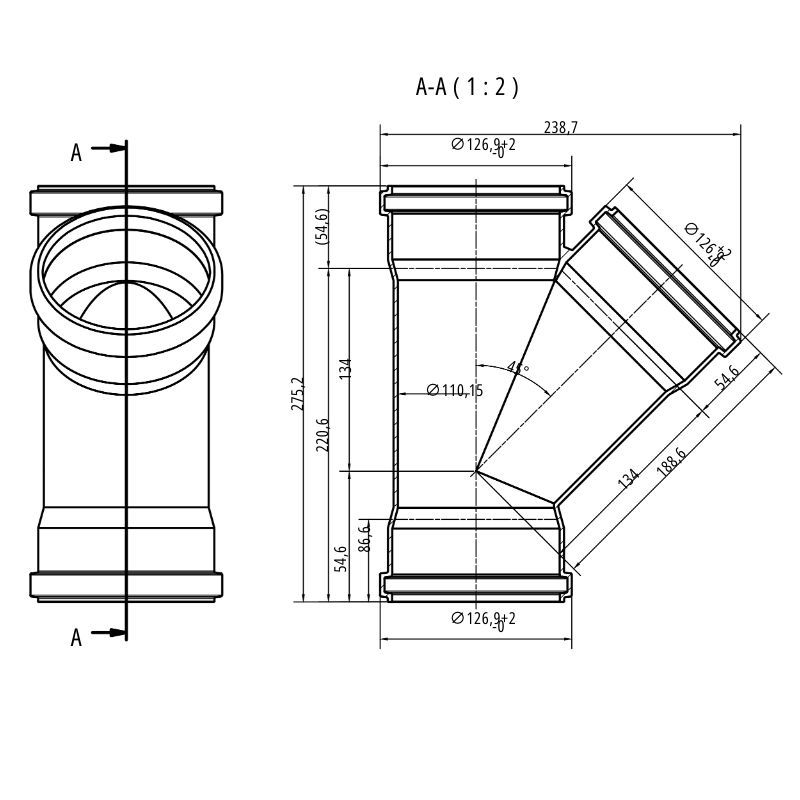 Drainage Junction Triple Socket - 45 Degree x 110mm