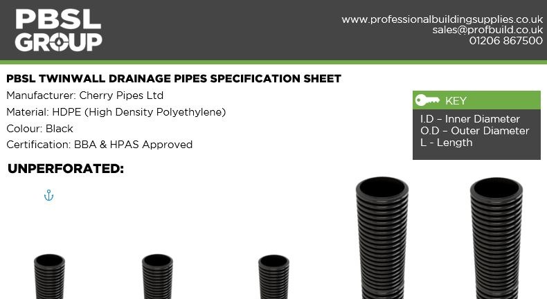 Twinwall Drainage Pipes Specification Sheet